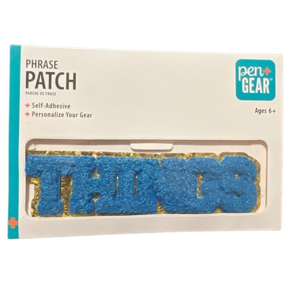PEN+GEAR Phrase Patch THINGS Blue Gold Self Adhesive‎ Chenille Bag Backpack NWT